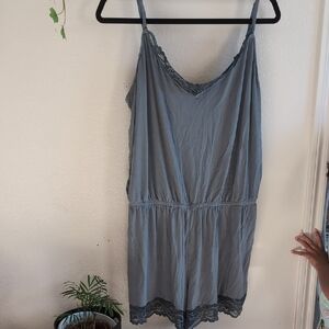 Posh Peanut Lace Trim Chemise in Blue Gray Size XL